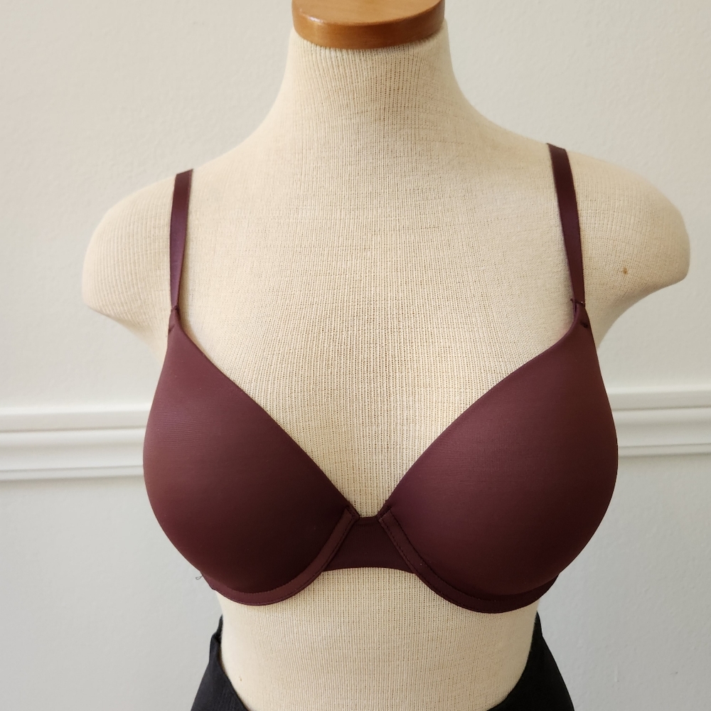 Pink Victoria's Secret Burgundy Push-Up Bra Size 34 D - Picture 3 of 8